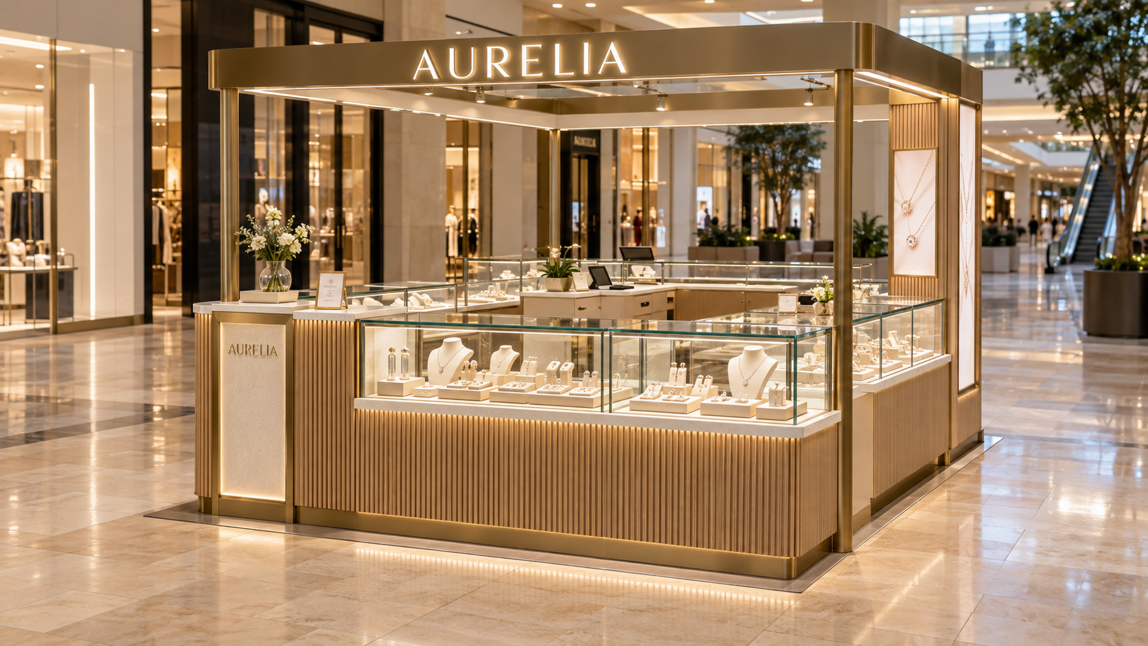 Aurelia jewelry kiosk concept for a United States shopping mall